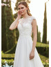 Cap Sleeve Ivory Lace Chiffon Butterfly Back Wedding Dress